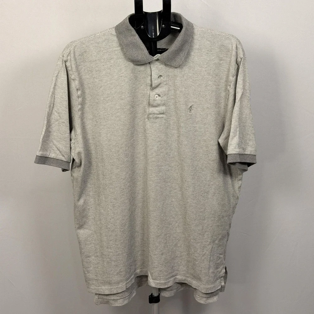 Polo Ralph Lauren Polo Golf Shirt Mens‎ XL Gray Herringbone Cotton Short Sleeve